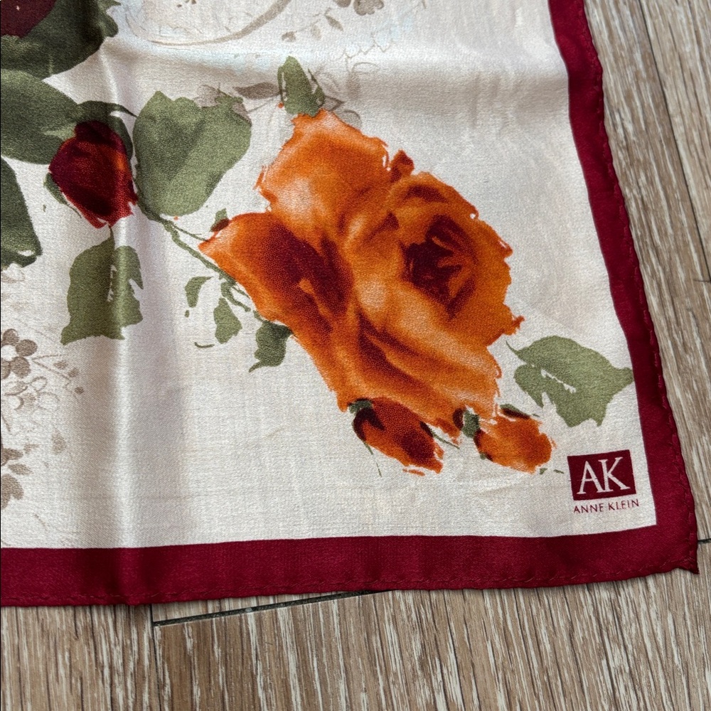Anne Klein pink & red rose floral silk square scarf - Picture 4 of 6